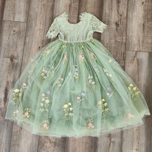 Elegant Green Floral Kids Formal Dress